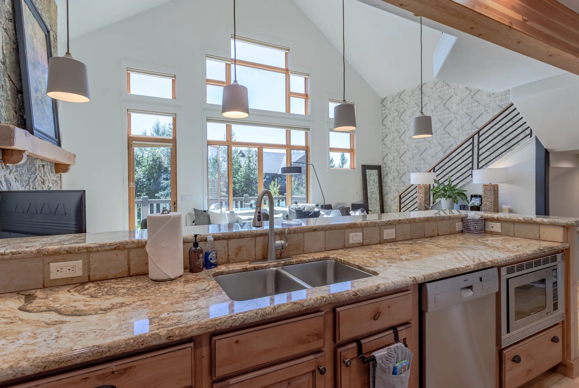 Kitchen bar opens to the great room